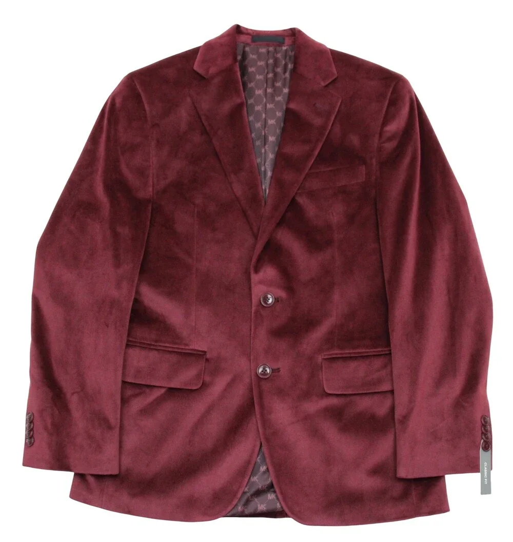 $295 Michael Kors Kent Blazer 36 S Mens Burgundy Velvet Classic Fit Sport Coat